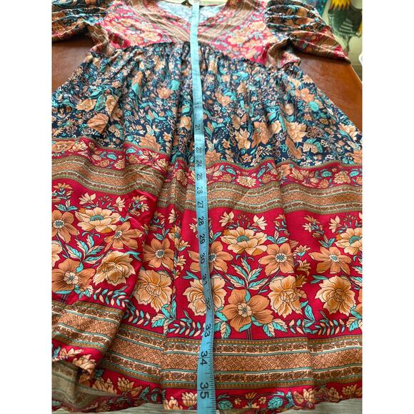 Boho Short Dress M Multi Pattern NWT Fall Western Vibes Viscose - Picture 4 of 7